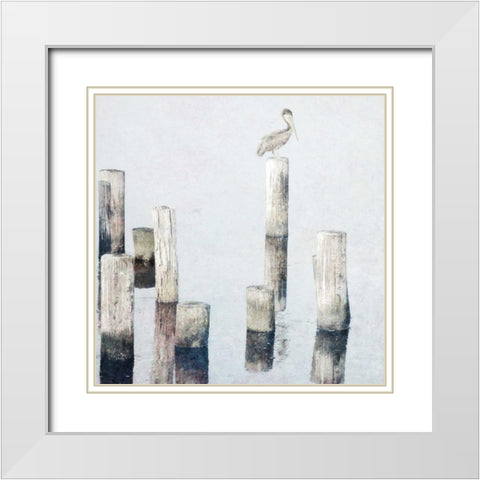 Perched Pelican White Modern Wood Framed Art Print with Double Matting by Nawrocke, Bruce