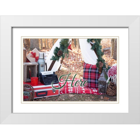 Santa Stop Here White Modern Wood Framed Art Print with Double Matting by Poynter, Kelly