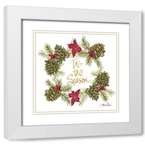 Pine Cone Christmas Wreath I White Modern Wood Framed Art Print with Double Matting by Ritter, Gina