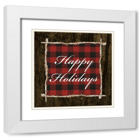 Happy Holidays On Plaid White Modern Wood Framed Art Print with Double Matting by Ritter, Gina