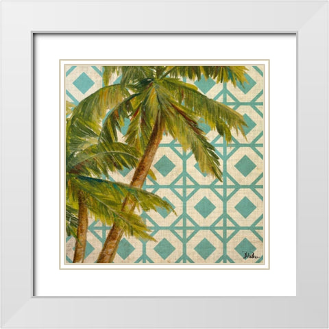 Beach Palm Turquoise Pattern I White Modern Wood Framed Art Print with Double Matting by Pinto, Patricia