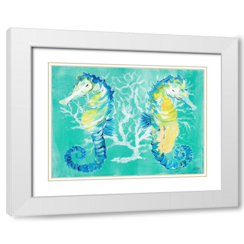 Seahorses on Coral White Modern Wood Framed Art Print with Double Matting by DeRice, Julie