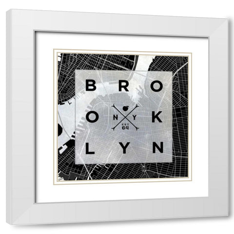 Brooklyn Square BW White Modern Wood Framed Art Print with Double Matting by SD Graphics Studio