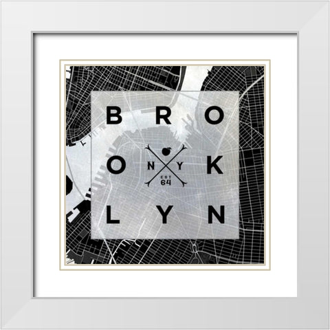Brooklyn Square BW White Modern Wood Framed Art Print with Double Matting by SD Graphics Studio