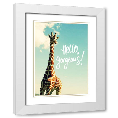 Hello Gorgeous Giraffe White Modern Wood Framed Art Print with Double Matting by Bryant, Susan
