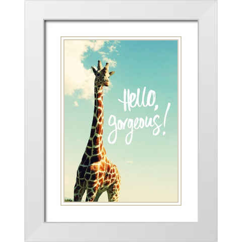 Hello Gorgeous Giraffe White Modern Wood Framed Art Print with Double Matting by Bryant, Susan