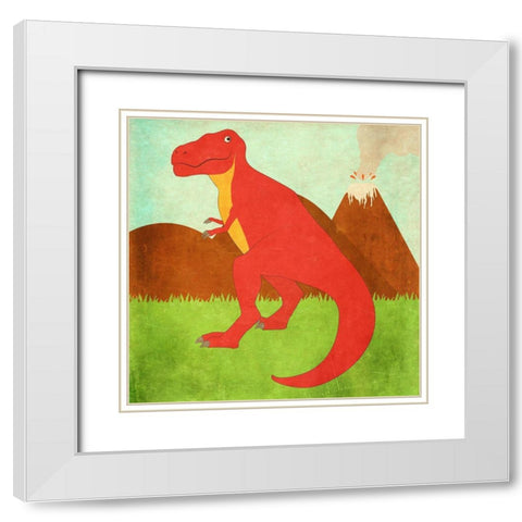 Dinosaur Land I White Modern Wood Framed Art Print with Double Matting by SD Graphics Studio