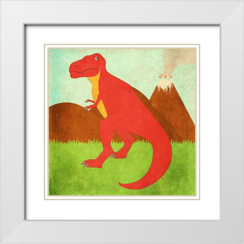 Dinosaur Land I White Modern Wood Framed Art Print with Double Matting by SD Graphics Studio