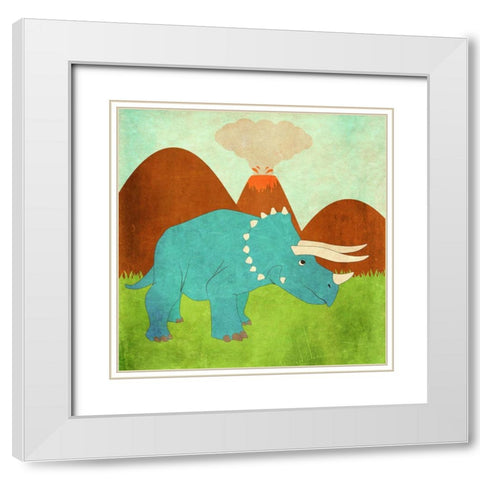 Dinosaur Land II White Modern Wood Framed Art Print with Double Matting by SD Graphics Studio