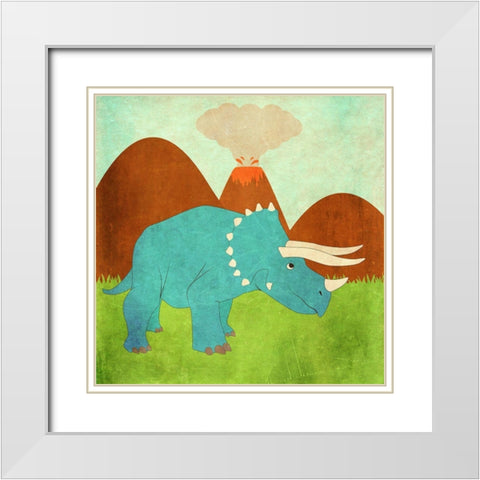 Dinosaur Land II White Modern Wood Framed Art Print with Double Matting by SD Graphics Studio
