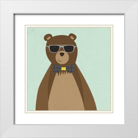 Hipster Bear II White Modern Wood Framed Art Print with Double Matting by Studio, Sd Graphics