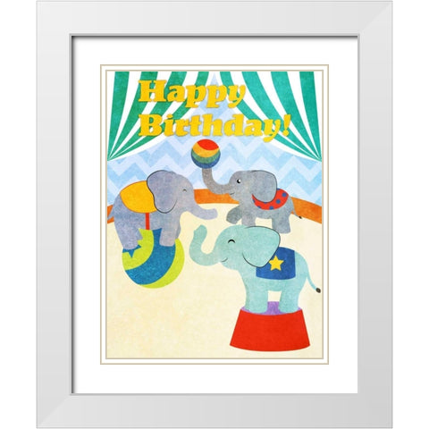 Elephants and Seals Birthday I White Modern Wood Framed Art Print with Double Matting by SD Graphics Studio