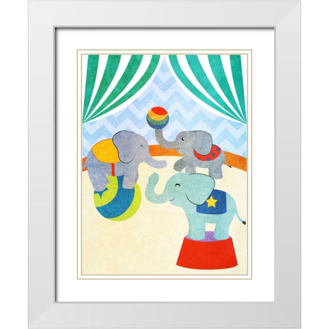 Elephants and Seals Center Stage I White Modern Wood Framed Art Print with Double Matting by SD Graphics Studio