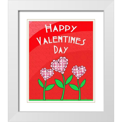 Happy Valentines Day Flowers White Modern Wood Framed Art Print with Double Matting by Metz, Andi