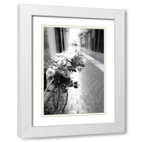 Flower Bike White Modern Wood Framed Art Print with Double Matting by Acosta