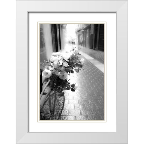 Flower Bike White Modern Wood Framed Art Print with Double Matting by Acosta