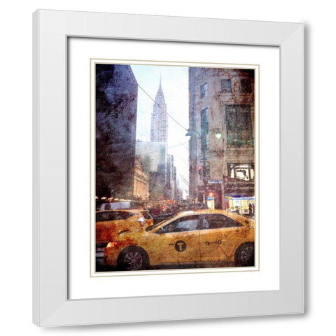 Rainy Madison Avenue White Modern Wood Framed Art Print with Double Matting by Acosta