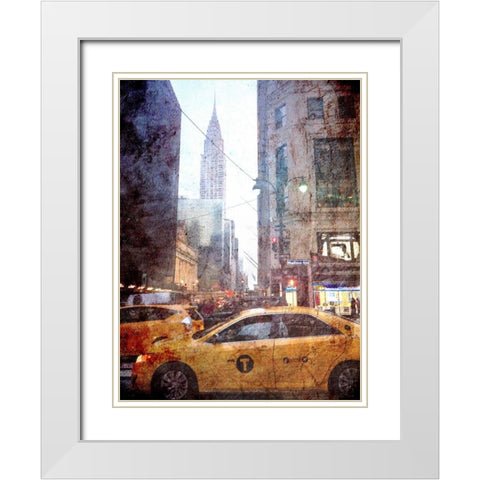 Rainy Madison Avenue White Modern Wood Framed Art Print with Double Matting by Acosta