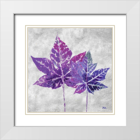 The Purple Leaves on Silver I White Modern Wood Framed Art Print with Double Matting by Pinto, Patricia