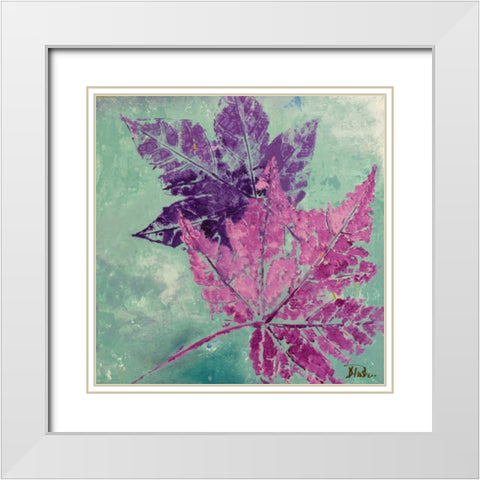 Purple Leaves Flying II White Modern Wood Framed Art Print with Double Matting by Pinto, Patricia