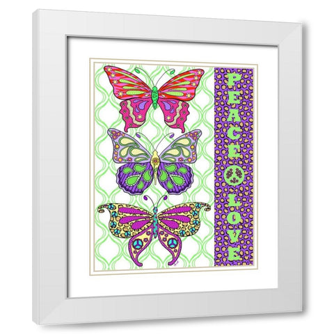 Peace and Love Butterflies White Modern Wood Framed Art Print with Double Matting by Metz, Andi