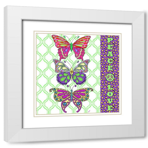 Peace and Love Butterflies White Modern Wood Framed Art Print with Double Matting by Metz, Andi