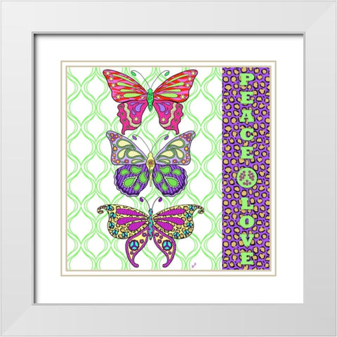 Peace and Love Butterflies White Modern Wood Framed Art Print with Double Matting by Metz, Andi