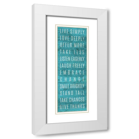 Live Simply Teal White Modern Wood Framed Art Print with Double Matting by SD Graphics Studio