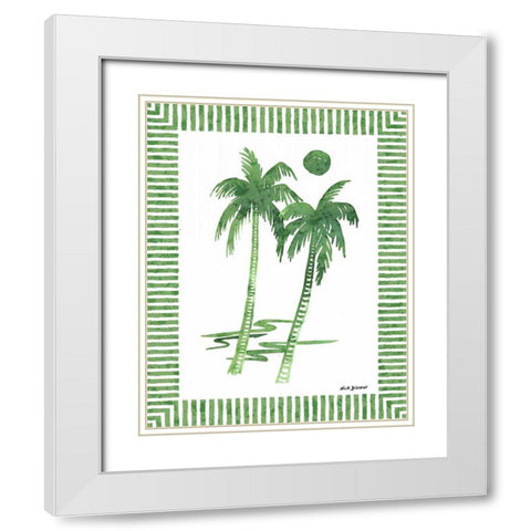 Green Palms I White Modern Wood Framed Art Print with Double Matting by Biscardi, Nicholas