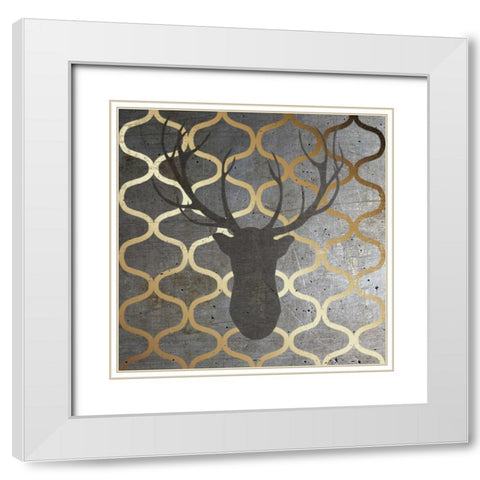 Metallic Deer Nature White Modern Wood Framed Art Print with Double Matting by Metz, Andi