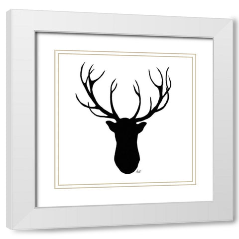 Deer Head Silhouette White Modern Wood Framed Art Print with Double Matting by Metz, Andi