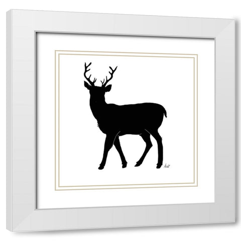 Deer Silhouette White Modern Wood Framed Art Print with Double Matting by Metz, Andi
