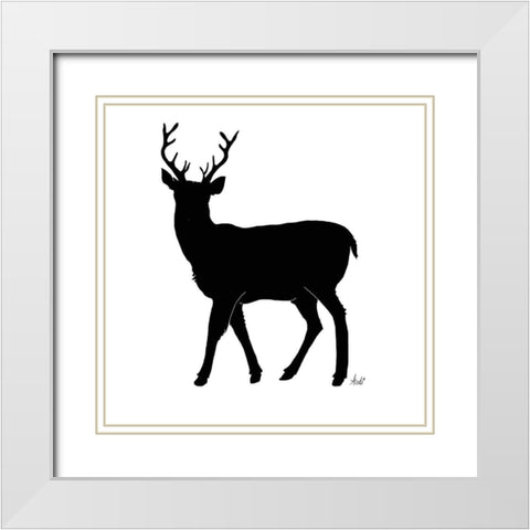Deer Silhouette White Modern Wood Framed Art Print with Double Matting by Metz, Andi