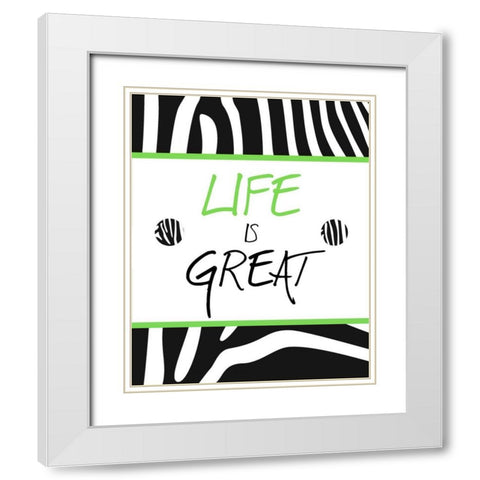 Green Zebra Sayings II White Modern Wood Framed Art Print with Double Matting by SD Graphics Studio