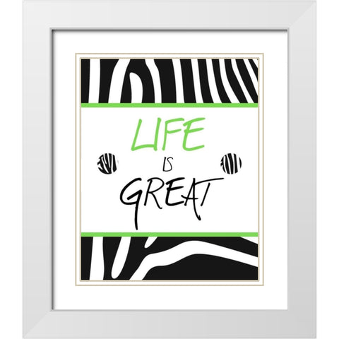 Green Zebra Sayings II White Modern Wood Framed Art Print with Double Matting by SD Graphics Studio