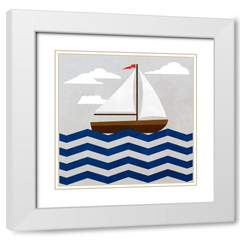 Chevron Sailing I White Modern Wood Framed Art Print with Double Matting by SD Graphics Studio