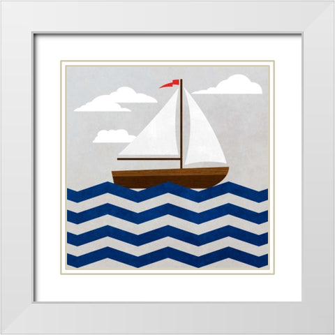 Chevron Sailing I White Modern Wood Framed Art Print with Double Matting by SD Graphics Studio