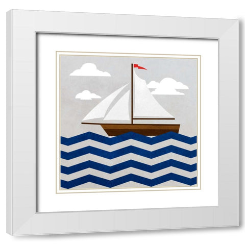 Chevron Sailing II White Modern Wood Framed Art Print with Double Matting by SD Graphics Studio