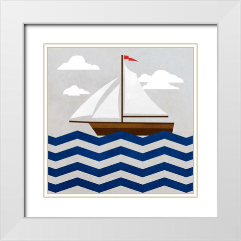 Chevron Sailing II White Modern Wood Framed Art Print with Double Matting by SD Graphics Studio