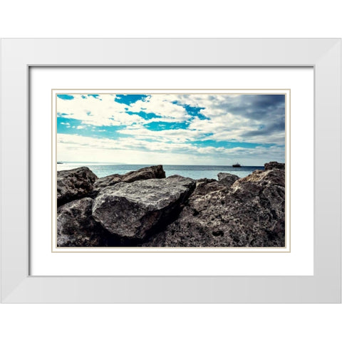 Spanish Coast I White Modern Wood Framed Art Print with Double Matting by Acosta