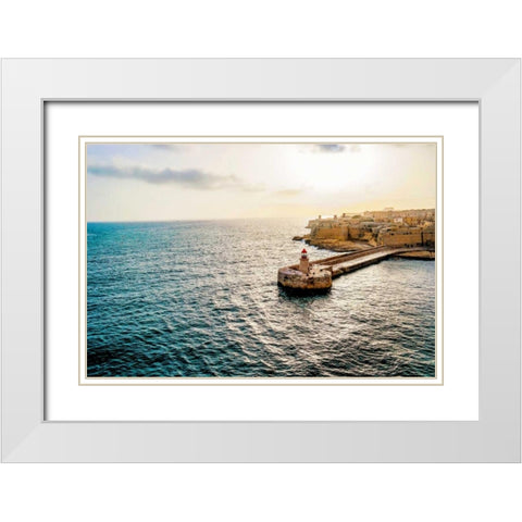 Lighthouse Village White Modern Wood Framed Art Print with Double Matting by Acosta