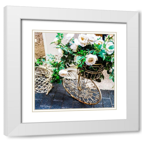 Flower Bike Square White Modern Wood Framed Art Print with Double Matting by Acosta
