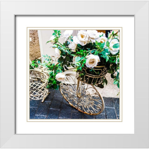 Flower Bike Square White Modern Wood Framed Art Print with Double Matting by Acosta