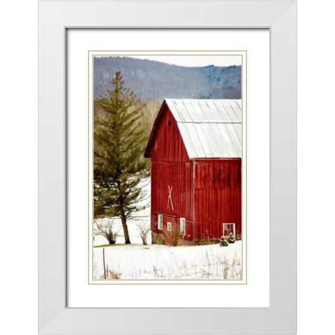 Red Barn House White Modern Wood Framed Art Print with Double Matting by Poynter, Kelly