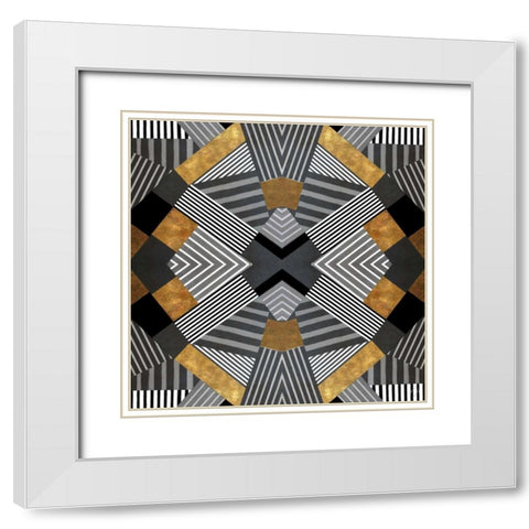 Geo Stripes in Gold and Black I White Modern Wood Framed Art Print with Double Matting by Loreth, Lanie