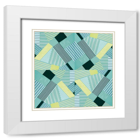 Geo Stripes in Pale Teal White Modern Wood Framed Art Print with Double Matting by Loreth, Lanie