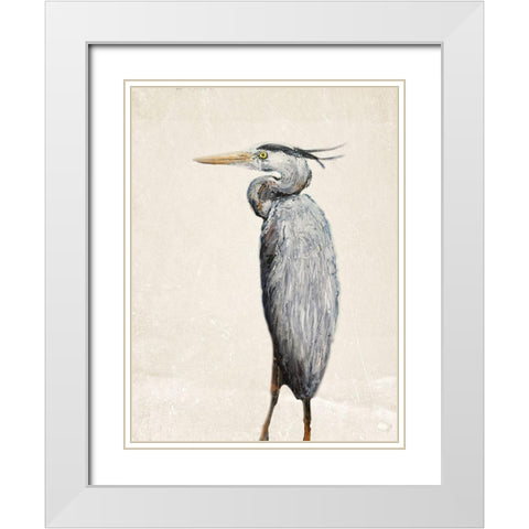 Grey Heron I White Modern Wood Framed Art Print with Double Matting by Johnson, Walt