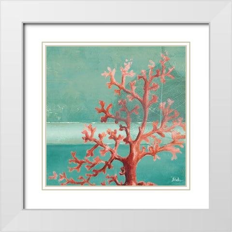Teal Coral Reef I White Modern Wood Framed Art Print with Double Matting by Pinto, Patricia