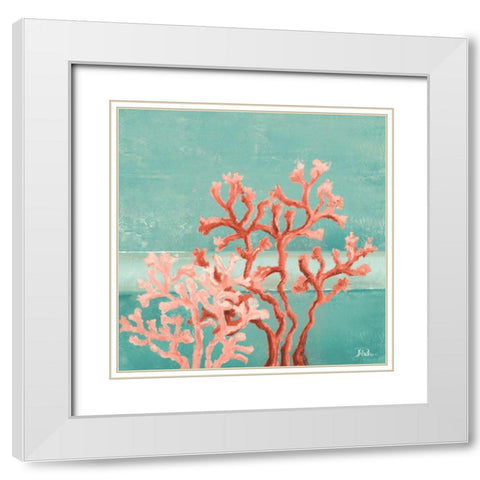 Teal Coral Reef II White Modern Wood Framed Art Print with Double Matting by Pinto, Patricia