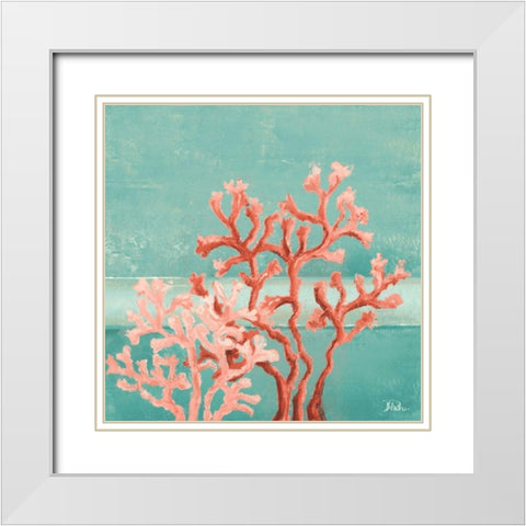 Teal Coral Reef II White Modern Wood Framed Art Print with Double Matting by Pinto, Patricia